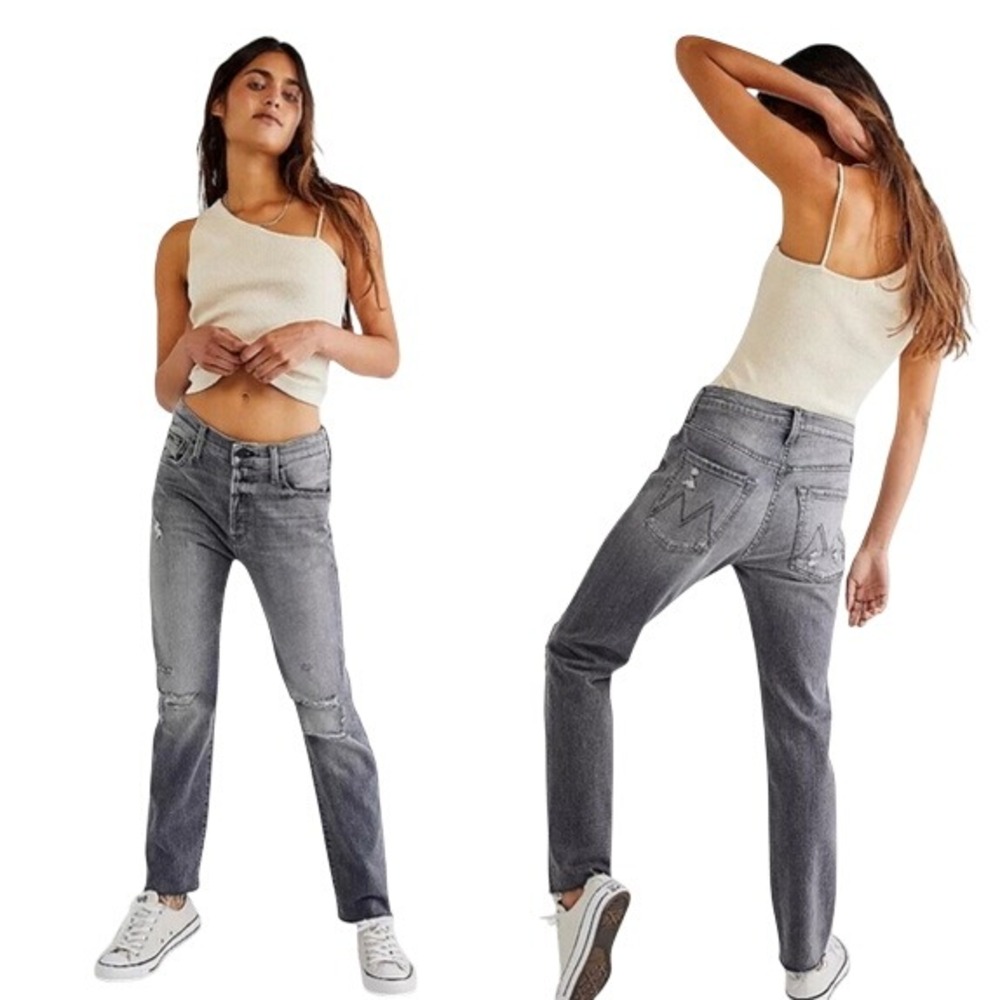 Mother The Scrapper Cuff Ankle Fray Jeans Unstitched in the Dark Button Fly 25 - Picture 2 of 14